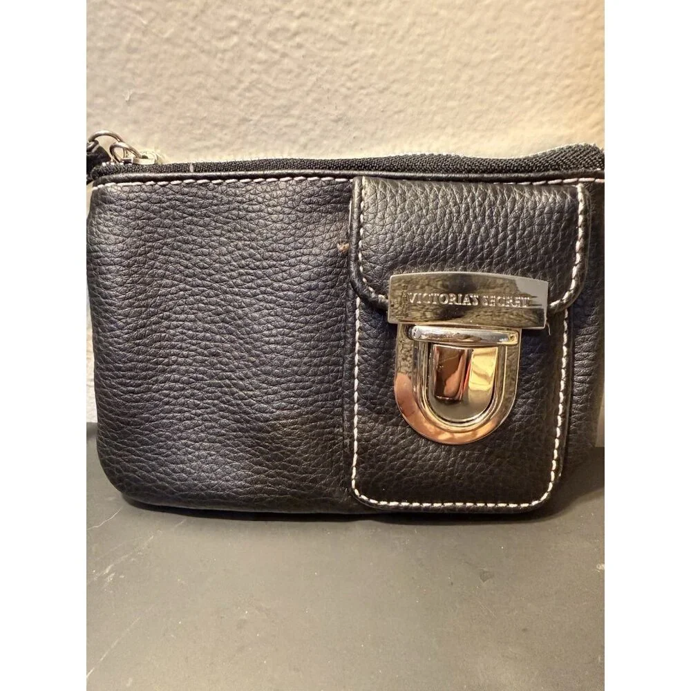 Y2K‎ Style Victoria’s Secret Small Black Clutch Purse w/Buckle Pink Stitching